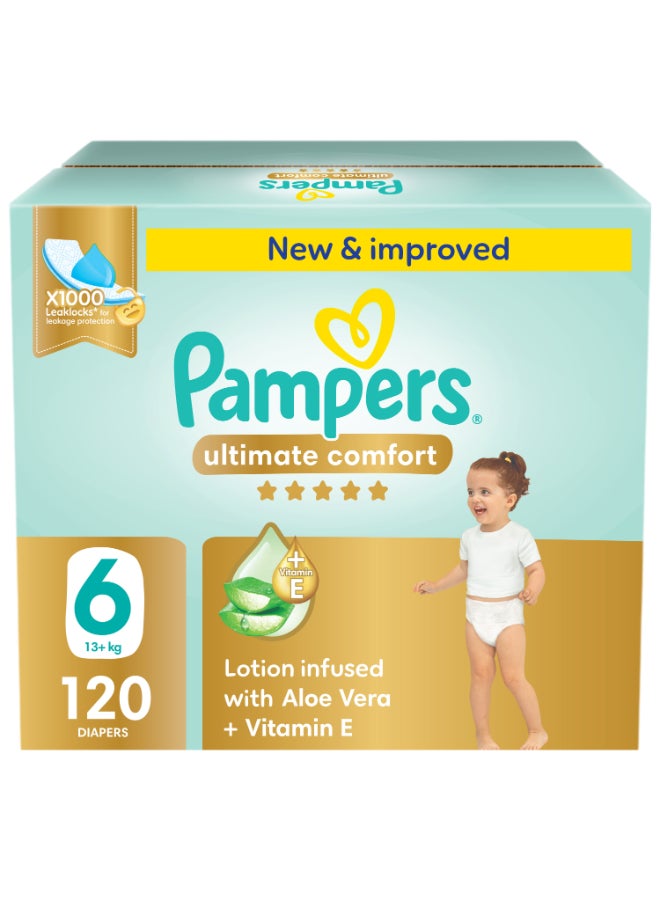 Pampers Premium Care Taped Baby Diapers, Size 6, 13+kg, Unique Softest Absorption for Ultimate Skin Protection, 120 Count