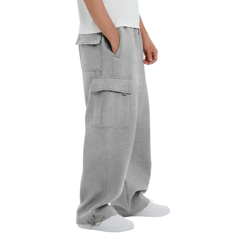 LETAOTAO Mens Heavyweight Fleece Cargo Sweatpants - Baggy Fit Thick Cotton-Blend Fleece Cargo Pants with Adjustable Ankle Drawstring (Heather Gray, L) - Image 1