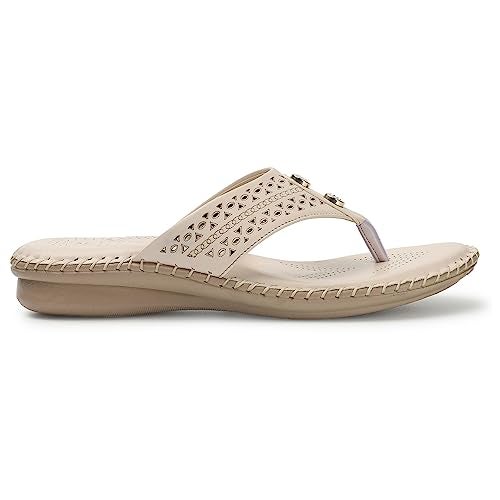 XE Looks Doctor Ortho Comfortable Stylish Slippers for Women and Girls | Lightweight Laser Cut Design Soft Cushion Footbed Flats | Open-Toe Thong-Strap Sandals for Knee and Foot Pain Relief Doctor Slippers For Girls & Women (Cream) - Image 5