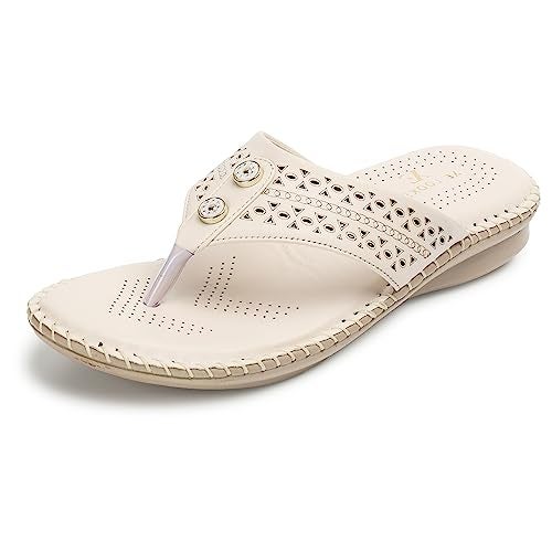 XE Looks Doctor Ortho Comfortable Stylish Slippers for Women and Girls | Lightweight Laser Cut Design Soft Cushion Footbed Flats | Open-Toe Thong-Strap Sandals for Knee and Foot Pain Relief Doctor Slippers For Girls & Women (Cream) - Image 1