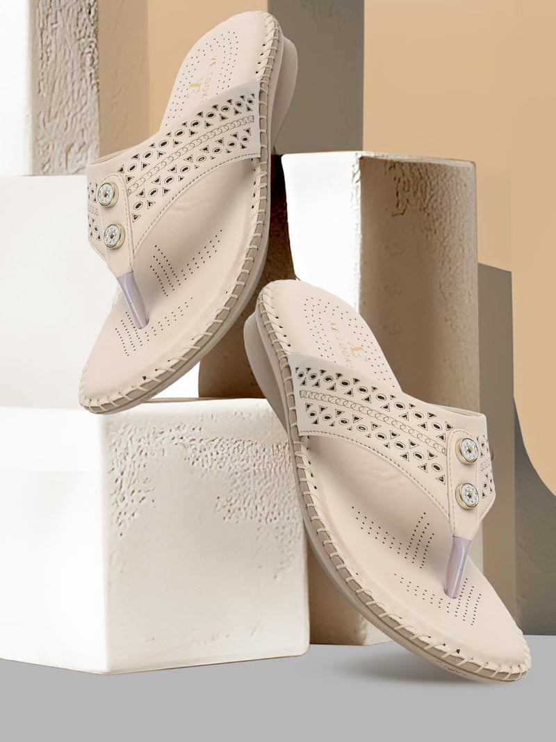 XE Looks Doctor Ortho Comfortable Stylish Slippers for Women and Girls | Lightweight Laser Cut Design Soft Cushion Footbed Flats | Open-Toe Thong-Strap Sandals for Knee and Foot Pain Relief Doctor Slippers For Girls & Women (Cream) - Image 2