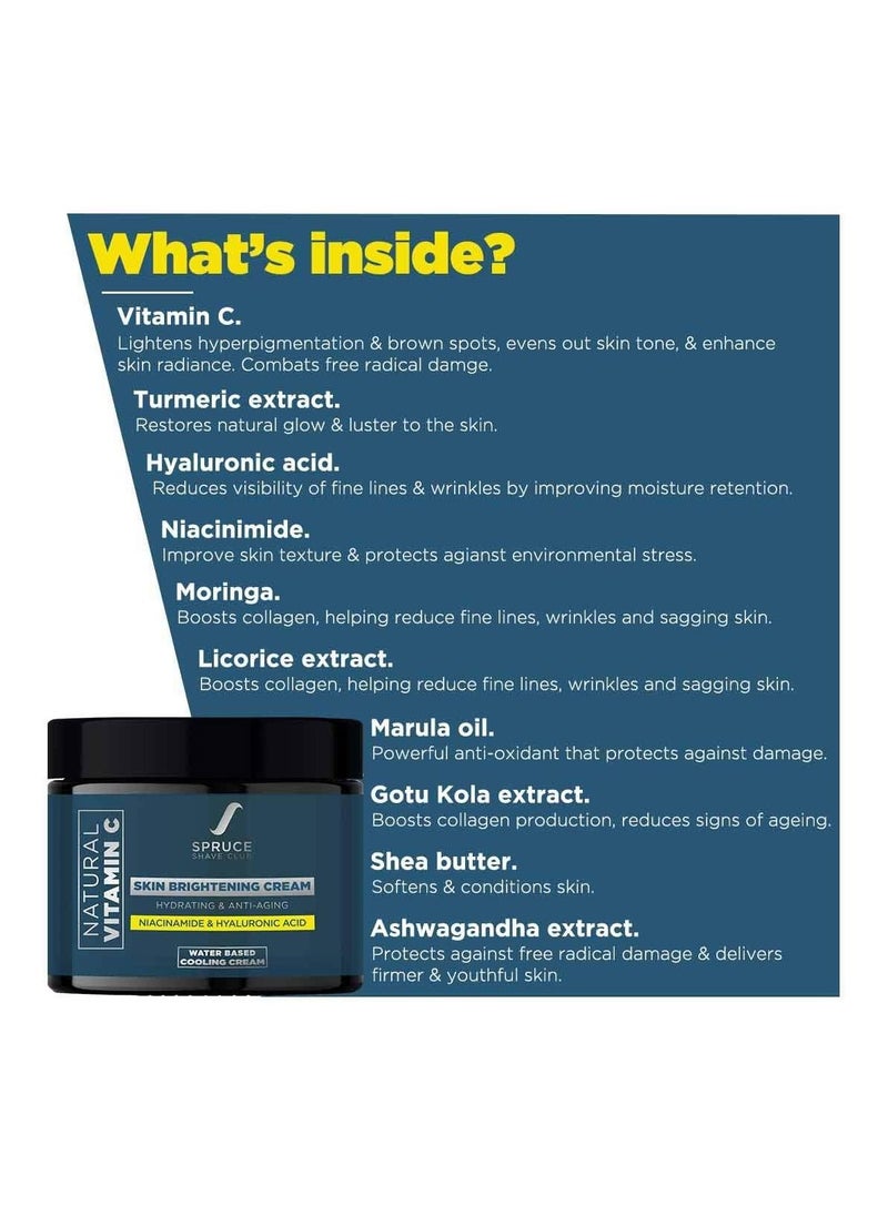 Spruce Shave Club - Vitamin C Skin Brightening Cream For Men And Women With 1% Hyaluronic Acid Skin Brightening And Anti Ageing Cream For Fine Lines Wrinkles And Dark Spot Removal 50gm - Image 1