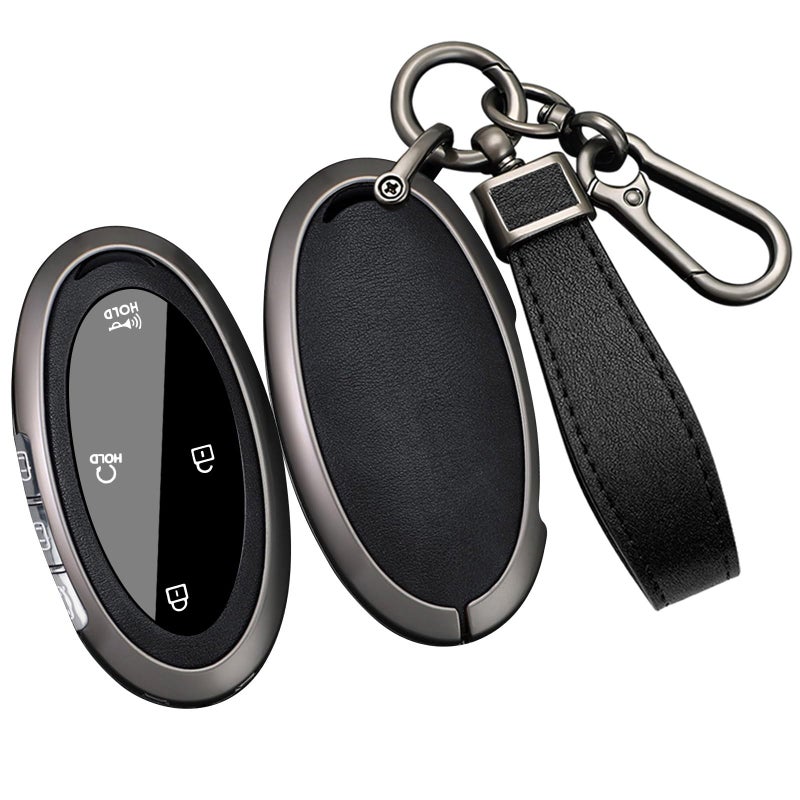 ontto Metal Key Cover Fit for Hyundai Sonata Hybrid Santa fe 2024 Key FobLeather Car Key Case Holder Fit for Hyundai Ioniq 6 Grandeur GN7 Kona Elantra AzeraAntiScratched Key Fob ProtectorBlack
