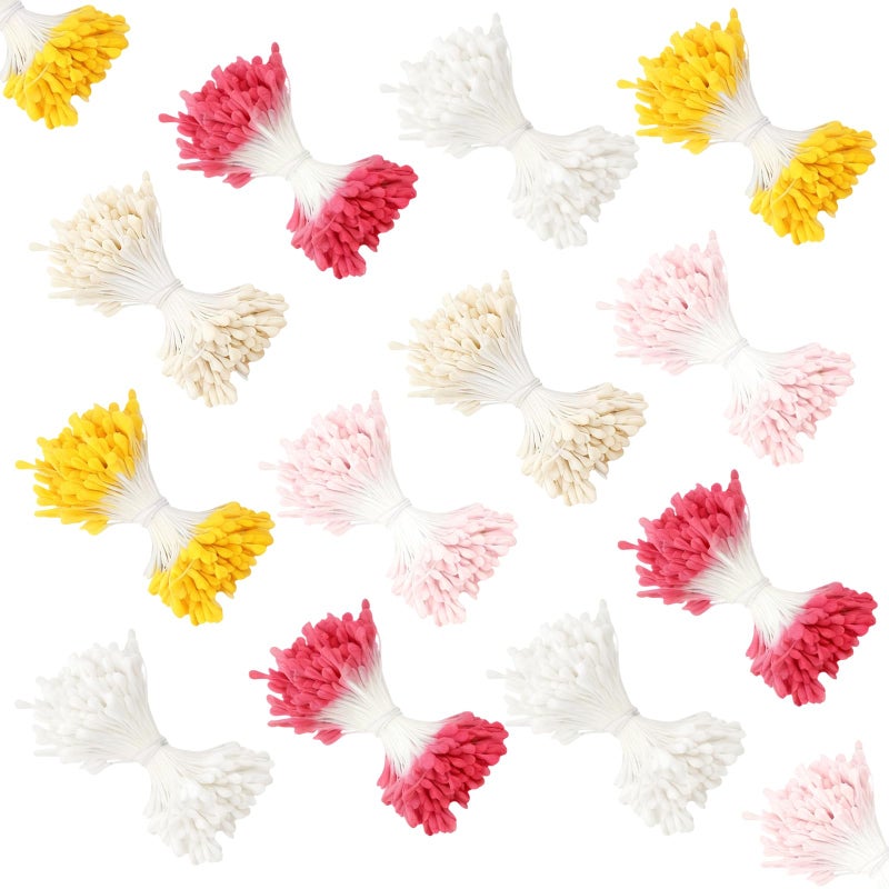 Pretwad 2000 Pcs Assorted 5 Color Pearl Double Heads Handmade Flower Stamens - 2 mm Artificial Pearlized Floral Pollens Stamen, Handmade Artificial Pistil for Flower Making, Wedding Bouquets, Scrapbooking - Image 1