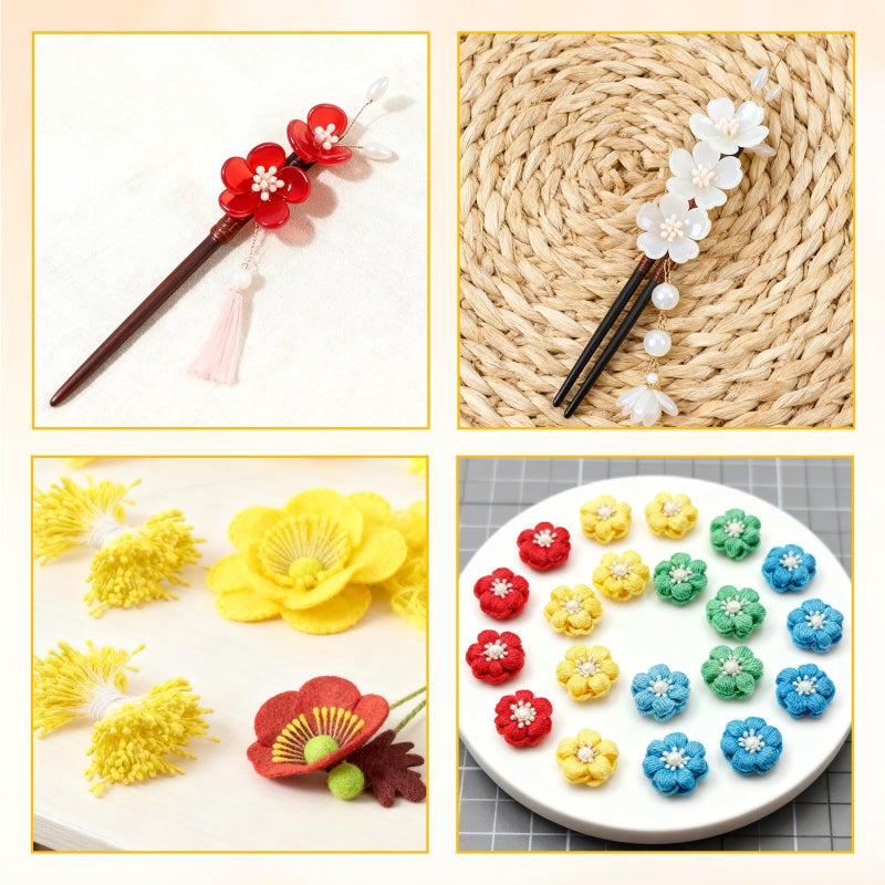 Pretwad 2000 Pcs Assorted 5 Color Pearl Double Heads Handmade Flower Stamens - 2 mm Artificial Pearlized Floral Pollens Stamen, Handmade Artificial Pistil for Flower Making, Wedding Bouquets, Scrapbooking - Image 5