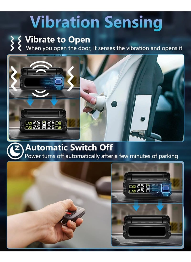 TPMS Tire Pressure Monitoring System Adjustable And Removable Solar Tire Pressure Monitor With 6 Alarm Modes And Real-Time Auto Detection For Car 22-87 Psi