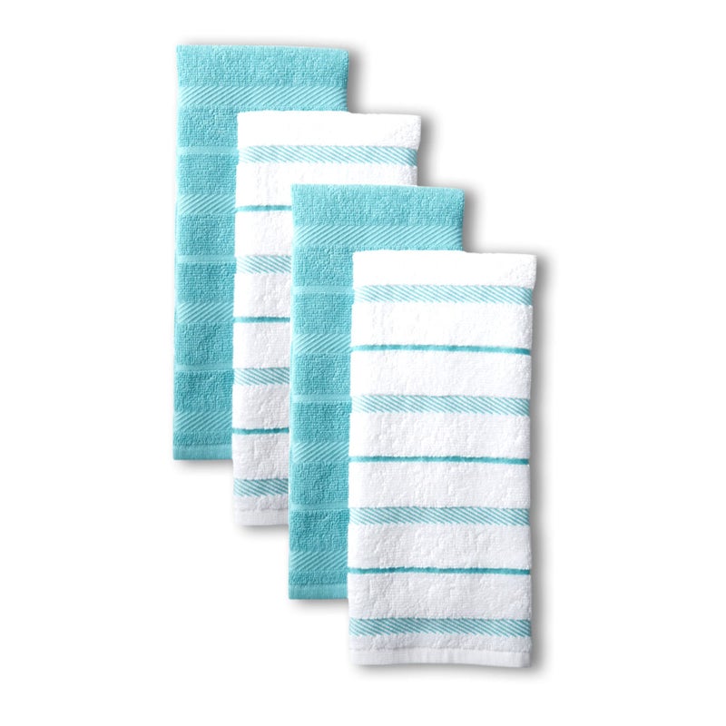 KitchenAid Albany Kitchen Towel 4Pack Set AquaWhite 16x26