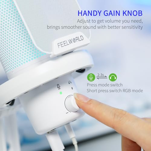Feelworld ميكروفون USB ميكروفون مكثف للألعاب FEELWORLD VM1 أبيض مع إلغاء الضوضاء وإضاءة RGB، هدايا ملحقات الكمبيوتر للاعبين يوتيوب تويتش بودكاست بث تسجيل دردشة عبر الإنترنت PS4 PS5 - Image 3