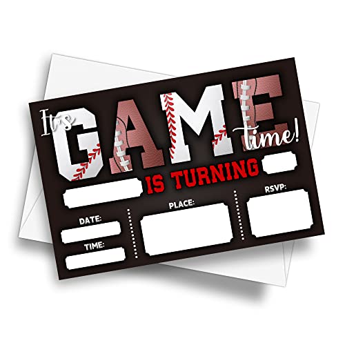 DETIHO 4" x 6" Football and Baseball Theme Birthday Party Invitation Cards With Envelopes - It's Game Time - All Star Sports Invitation - 20 Sets - E01 - Image 1