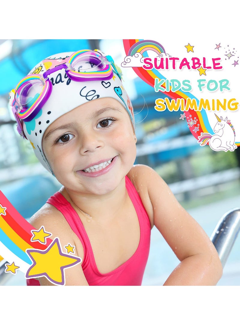 KASTWAVE Children's Swimming Set, 5 Sets of Children's Silicone Swimming Cap Swimming Goggles Glasses Nose Clip Ear Plugs Cartoon Pink Girls Underwater Glasses Goggles for Children Age 3-12 Years - Image 2