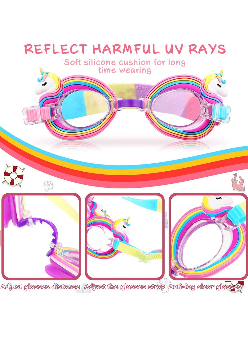 KASTWAVE Children's Swimming Set, 5 Sets of Children's Silicone Swimming Cap Swimming Goggles Glasses Nose Clip Ear Plugs Cartoon Pink Girls Underwater Glasses Goggles for Children Age 3-12 Years - Image 4