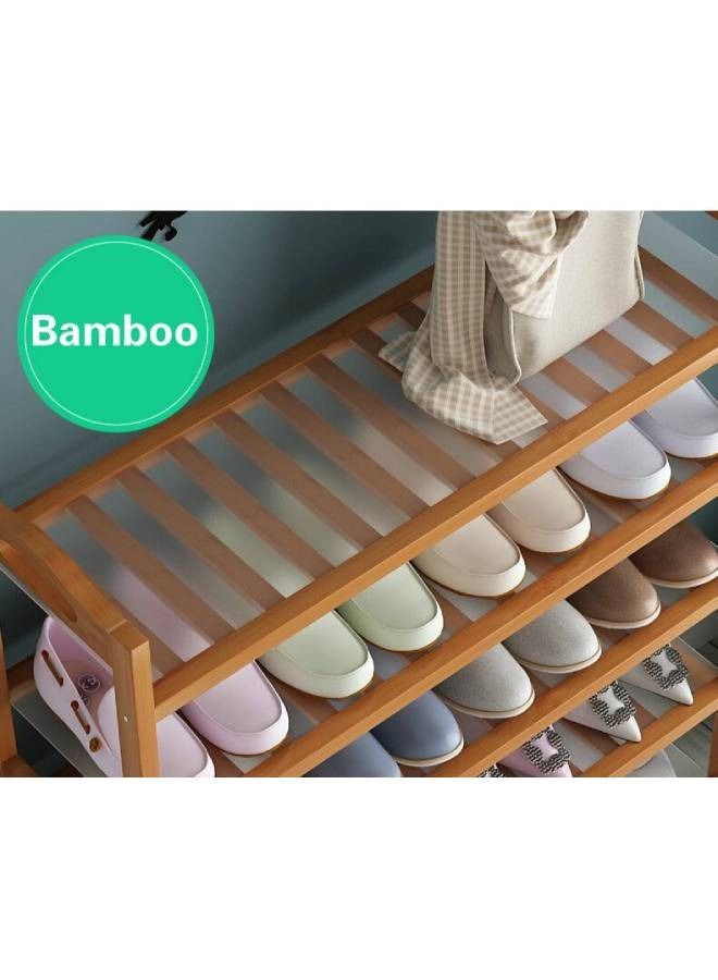 fashionhome 4 Tiers Multipurpose Bamboo Shoe Rack Shoe Organizer Shelf Storage Rack Display Stand for Entryway and Living Room Home Office Furniture 60x25x63 cm  - Image 4