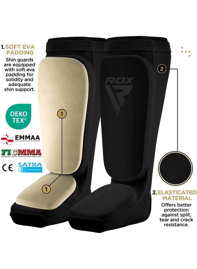 Rdx Shin Guards Kickboxing Muay Thai, SATRA Approved, MMA Leg Instep Protection Pads, Sparring Training Martial Arts Boxing, Elasticated Padded Protector, Karate BJJ Taekwondo Gear, Men Women - Image 1