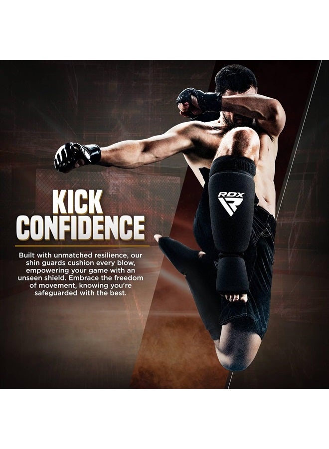 Rdx Shin Guards Kickboxing Muay Thai, SATRA Approved, MMA Leg Instep Protection Pads, Sparring Training Martial Arts Boxing, Elasticated Padded Protector, Karate BJJ Taekwondo Gear, Men Women - Image 2