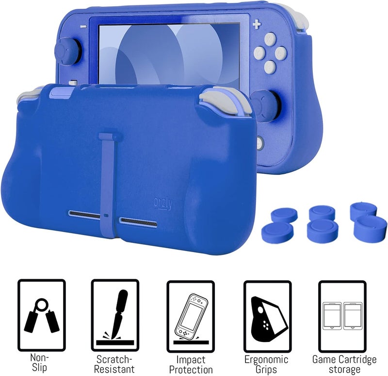 Orzly Switch Lite Accessories Bundle - Case & Screen Protector for Nintendo Switch Lite Console, USB Cable, Games Holder, Comfort Grip Case, Headphones, Thumb-Grip Pack & More (New Blue) - Image 2