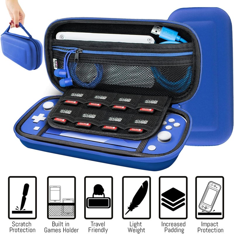 Orzly Switch Lite Accessories Bundle - Case & Screen Protector for Nintendo Switch Lite Console, USB Cable, Games Holder, Comfort Grip Case, Headphones, Thumb-Grip Pack & More (New Blue) - Image 3