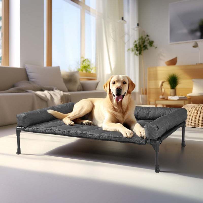 Veehoo Cooling Elevated Dog Bed Add Removable Waterproof Bolster Cushion Mat, Raised Pet Cot with Breathable Teslin Mesh, No-Slip Feet, Dog Couch Bed for Indoor Outdoor, 42x30inches, Black, CWC2331B - Image 1