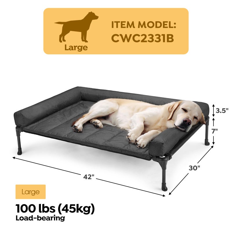 Veehoo Cooling Elevated Dog Bed Add Removable Waterproof Bolster Cushion Mat, Raised Pet Cot with Breathable Teslin Mesh, No-Slip Feet, Dog Couch Bed for Indoor Outdoor, 42x30inches, Black, CWC2331B - Image 2