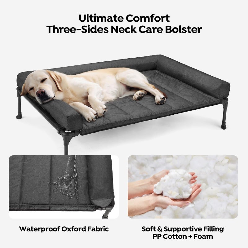 Veehoo Cooling Elevated Dog Bed Add Removable Waterproof Bolster Cushion Mat, Raised Pet Cot with Breathable Teslin Mesh, No-Slip Feet, Dog Couch Bed for Indoor Outdoor, 42x30inches, Black, CWC2331B - Image 3