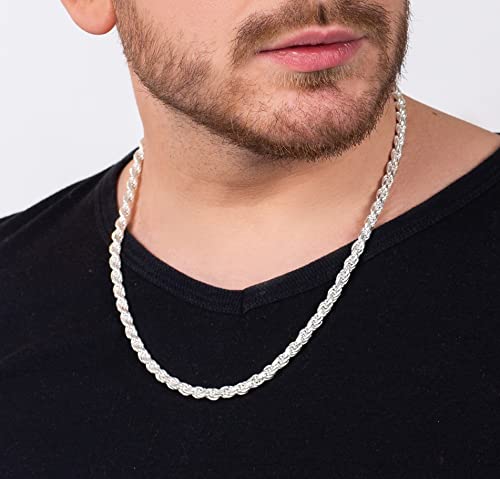 Savlano 925 Sterling Silver 6mm Solid Italian Rope Diamond Cut Twist Link Chain Necklace With a Gift Box For Men & Women - Made in Italy (18, 6mm) - Image 4