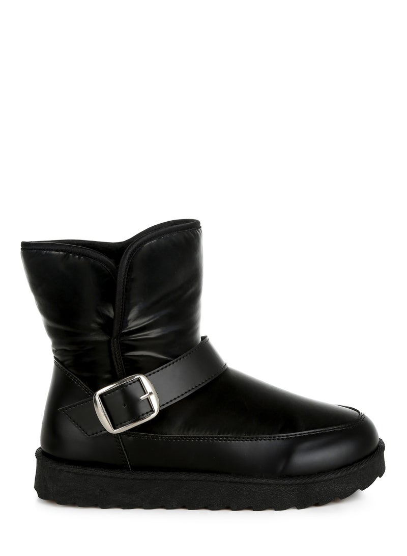 London Rag Buckle Strap Puffy Ankle Boots in Black  - Image 1