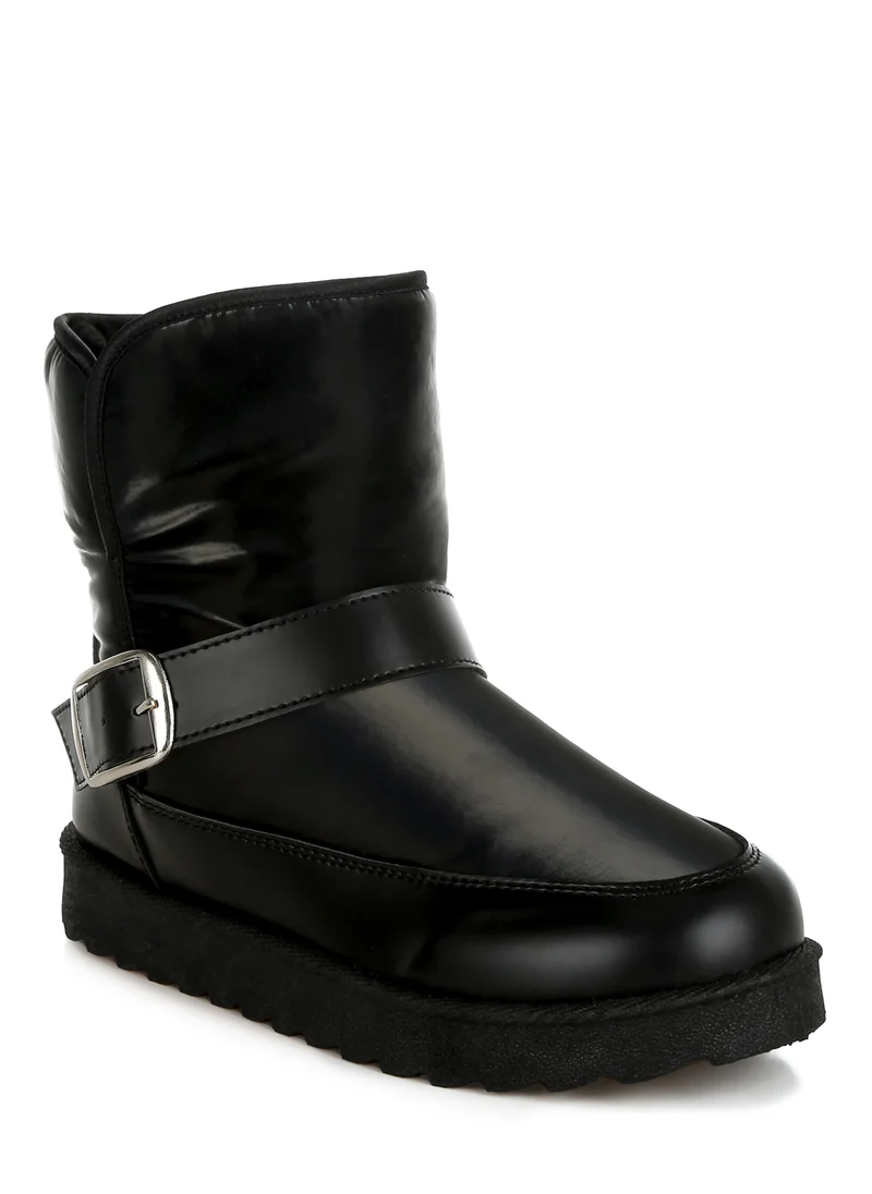 London Rag Buckle Strap Puffy Ankle Boots in Black