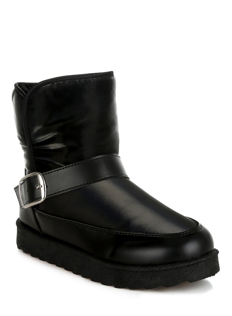 London Rag Buckle Strap Puffy Ankle Boots in Black  - Image 2
