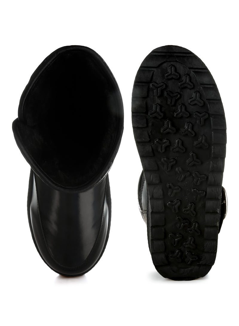 London Rag Buckle Strap Puffy Ankle Boots in Black  - Image 4