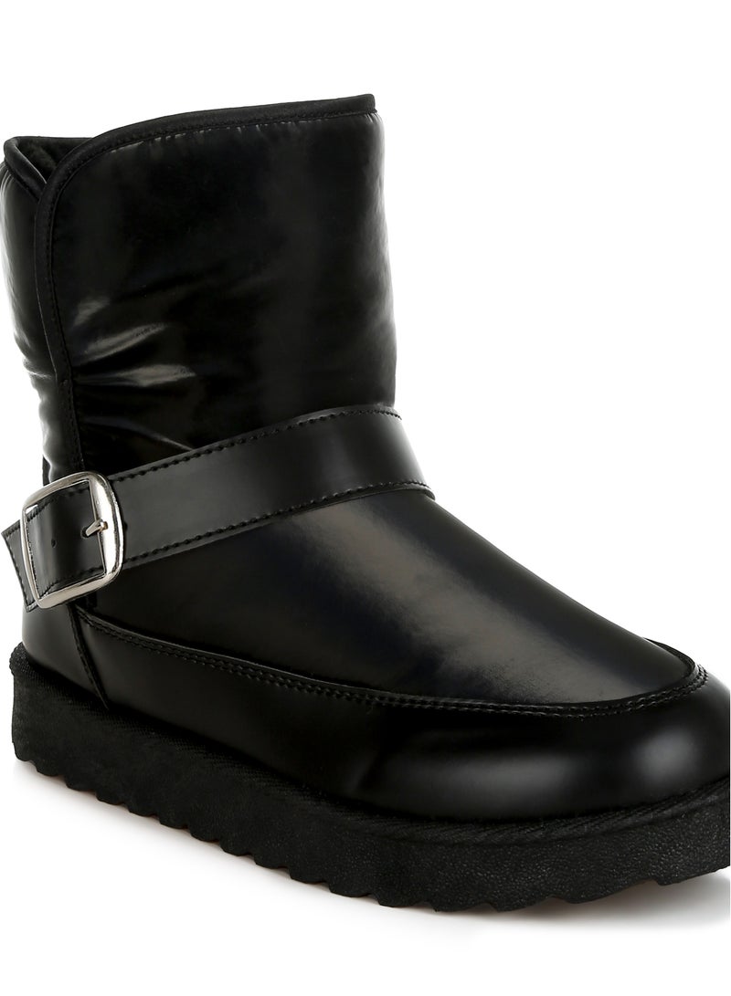 London Rag Buckle Strap Puffy Ankle Boots in Black  - Image 5