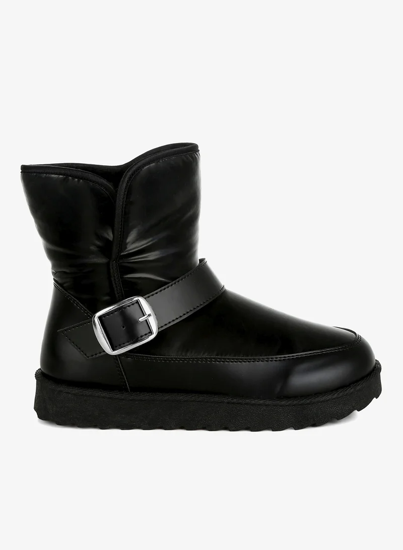 Buckle Strap Puffy Ankle Boots in Black