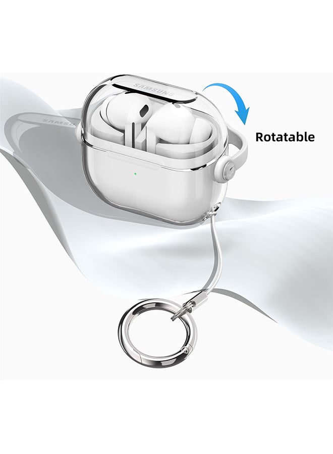 O Ozone For Samsung Galaxy Buds3 Case & Galaxy Buds 3 Pro Case Cover , Holder Clip Shockproof Flexible TPU Protection Case with Carabiner- White - Image 5