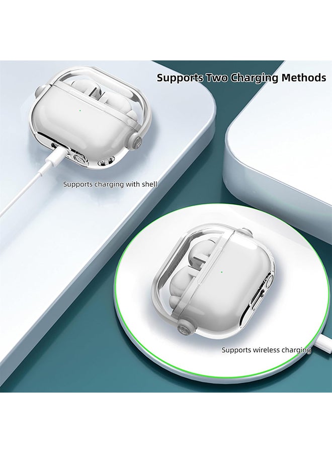 O Ozone For Samsung Galaxy Buds3 Case & Galaxy Buds 3 Pro Case Cover , Holder Clip Shockproof Flexible TPU Protection Case with Carabiner- White - Image 4