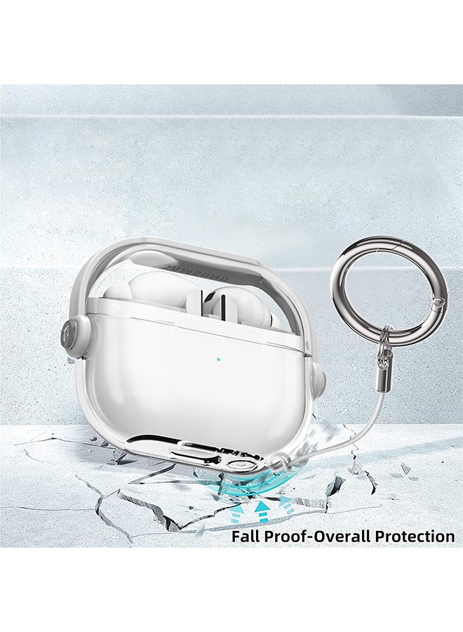 O Ozone For Samsung Galaxy Buds3 Case & Galaxy Buds 3 Pro Case Cover , Holder Clip Shockproof Flexible TPU Protection Case with Carabiner- White - Image 3