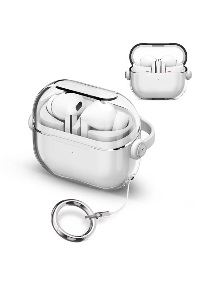 O Ozone For Samsung Galaxy Buds3 Case & Galaxy Buds 3 Pro Case Cover , Holder Clip Shockproof Flexible TPU Protection Case with Carabiner- White - Image 1