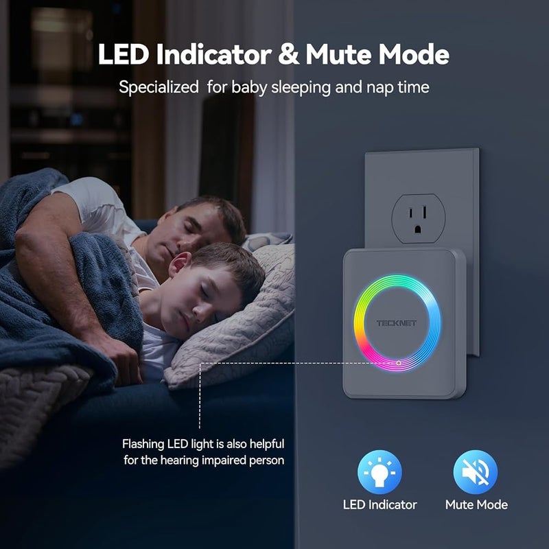 TECKNET Wireless Doorbell, Door Bell 0-120dB, 1300 ft Wireless Range, IP65 Waterproof Classroom Doorbells, 60 Chimes & 5 Volume Levels, RGB Light for Home Kid Room Office Hearing Impaired - Image 5