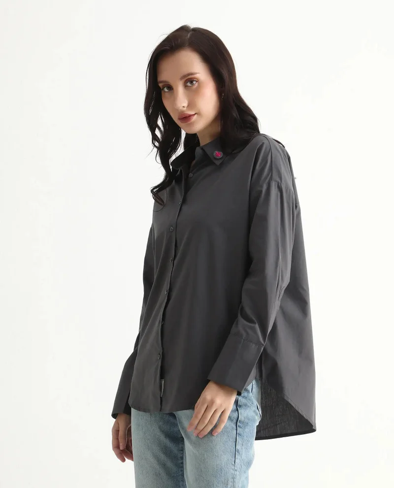Rareism Women's Boxy Fit Cuffed Sleeve Shirt
