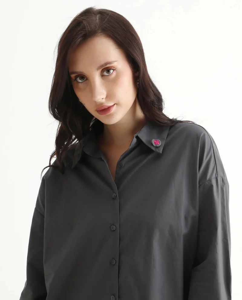 Rareism Women's Boxy Fit Cuffed Sleeve Shirt