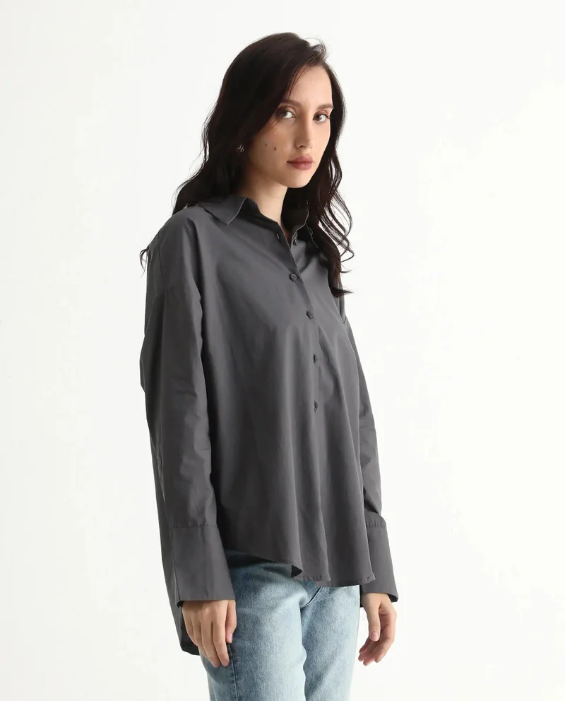 Rareism Women's Boxy Fit Cuffed Sleeve Shirt