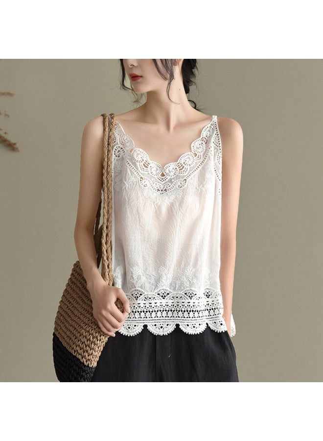French Sweet Lace Crochet Hollow Camisole Summer New Loose Slimming Inner And Outer Top