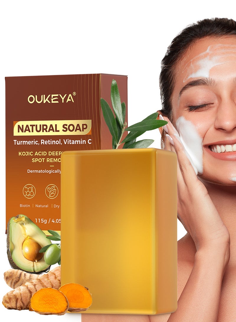 OUKEYA Turmeric Kojic Acid Soap -With Vitamin C, E, Shea Butter and Hyaluronic Acid Brightening and Antioxidant Protection for All Skin Types - Image 1