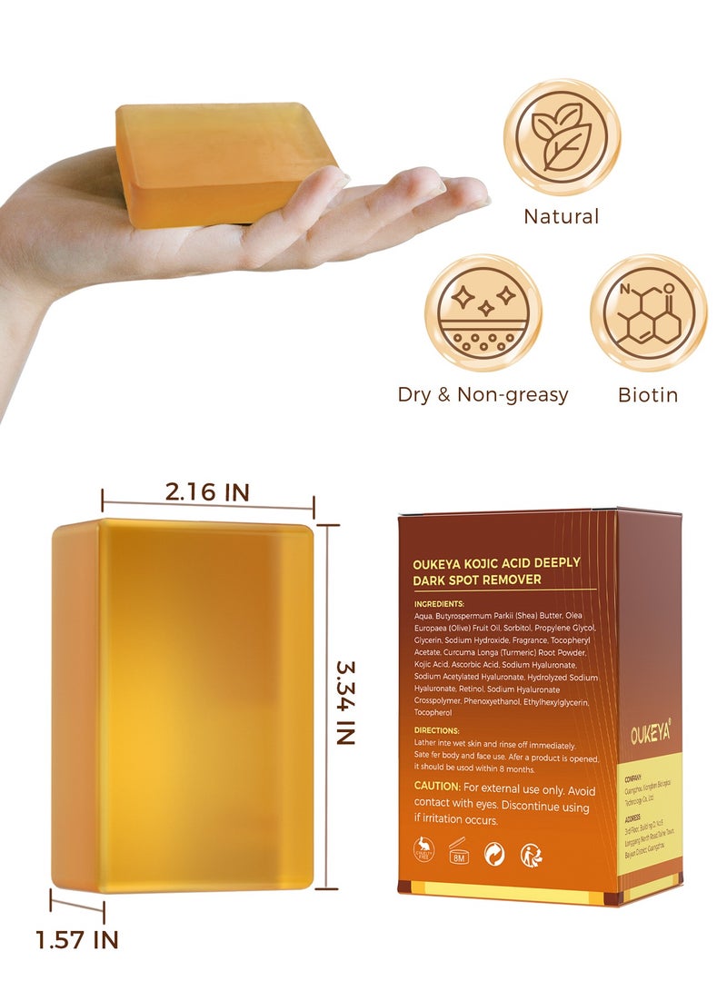 OUKEYA Turmeric Kojic Acid Soap -With Vitamin C, E, Shea Butter and Hyaluronic Acid Brightening and Antioxidant Protection for All Skin Types - Image 3