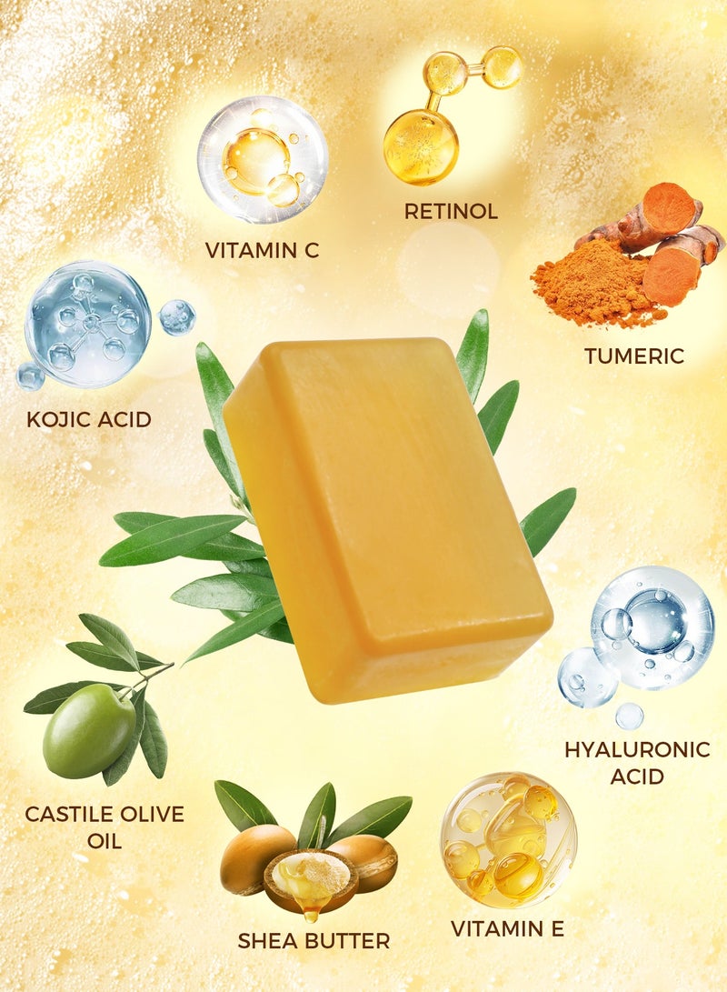 OUKEYA Turmeric Kojic Acid Soap -With Vitamin C, E, Shea Butter and Hyaluronic Acid Brightening and Antioxidant Protection for All Skin Types - Image 2