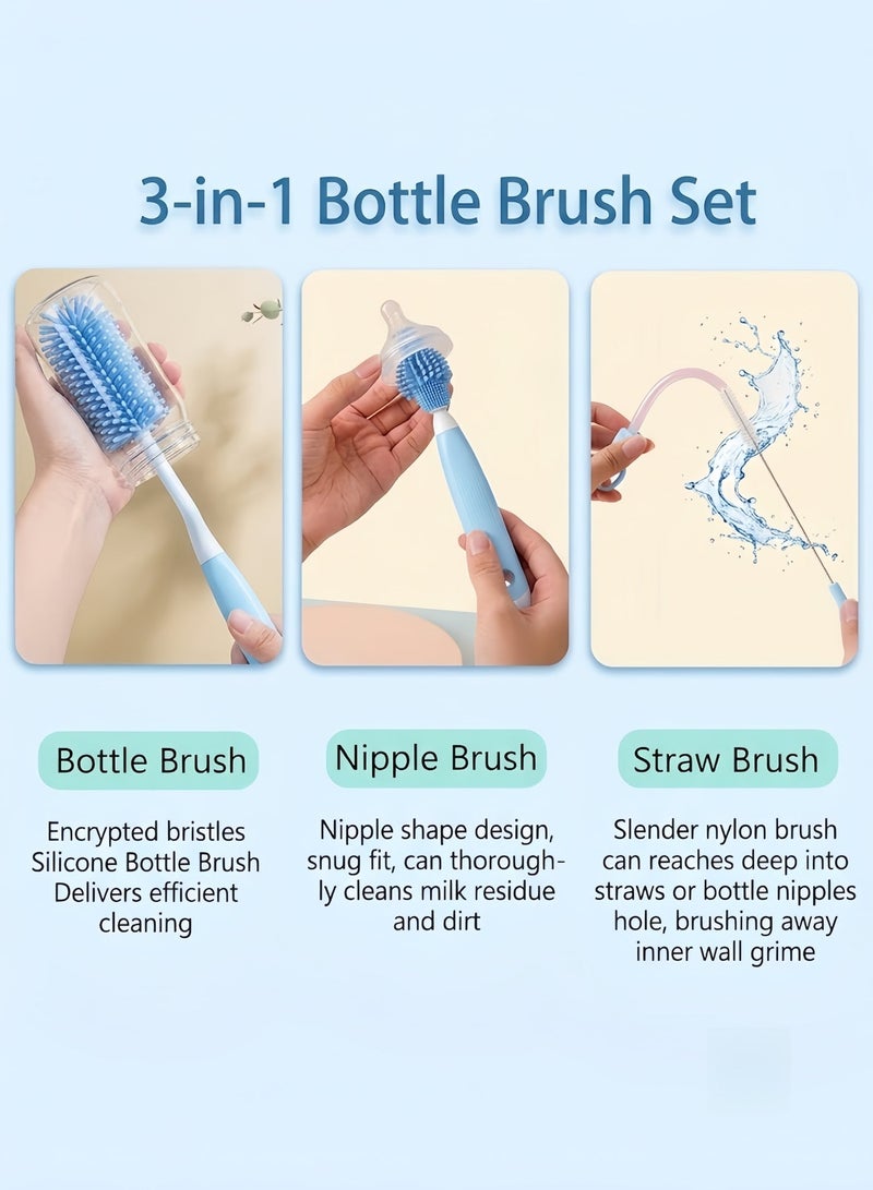 Oasis Hands-Free Baby Feeding Bottle Set (240ml, Blue) – Anti-Colic Standard Neck Bottle with Long Straw Connector and 3-in-1 Silicone Cleaning Brush Kit for Strollers, Car Seats & Travel - Image 3