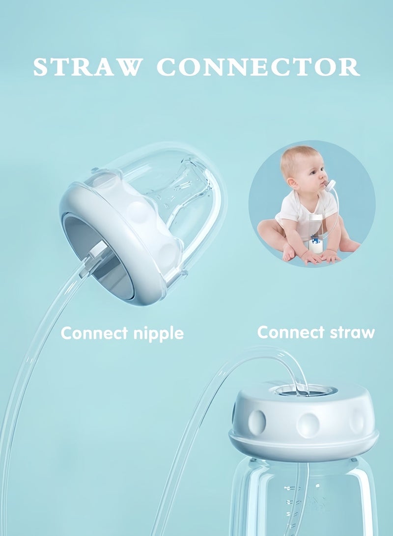 Oasis Hands-Free Baby Feeding Bottle Set (240ml, Blue) – Anti-Colic Standard Neck Bottle with Long Straw Connector and 3-in-1 Silicone Cleaning Brush Kit for Strollers, Car Seats & Travel - Image 5