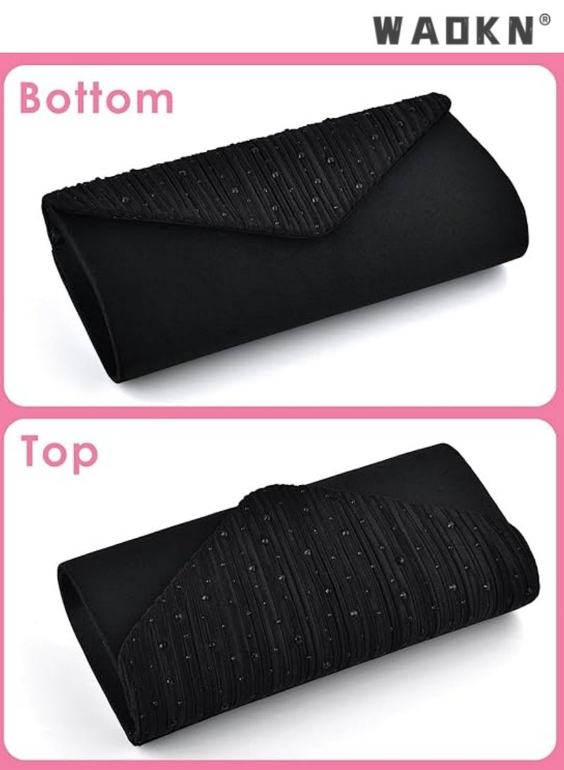 WAOKN Evening Bag Clutch Purse for Women Ladies, Small Sparkly Clutch Glitter Handbag Purse with Removable Chain for Formal Dress Bride Wedding Prom Party（black） - Image 4