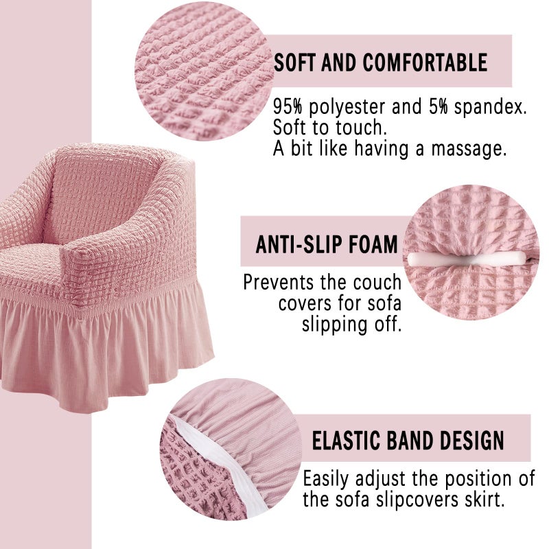 Jeloris Stretch Loveseat Slipcover Easy Fitted Sofa Couch Cover with Skirt, Durable Washable Universal High Elastic Furniture Protector for Kids, Pets (Medium, Pink) - Image 3