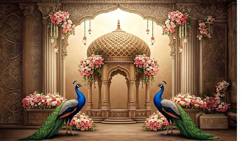 bague Backdrop Cloth for Decoration Peacock Feathers Decoration Design Photo Backdrop Cloth for Background Curtain 8x5 Feet (Two Peacock) - Image 5