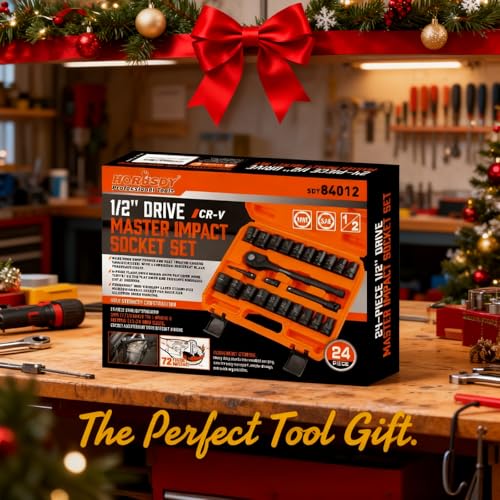 HORUSDY 1/2" Drive Shallow Impact Socket Set, 24-Piece SAE (7/16"-1") and Metric (13-24mm), 6 Point, Cr-V, Includes 1/2-Inch Drive Ratchet Handle, Drive Extension Bar - Image 2