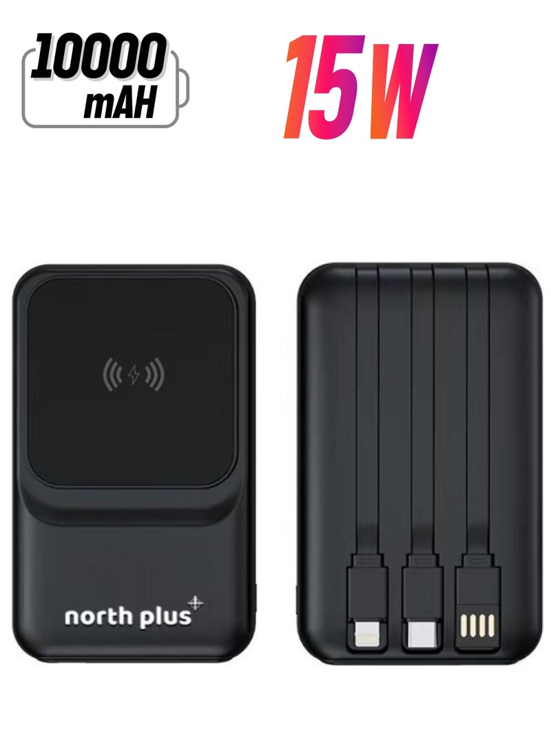 NorthPlus PowerMate L10 Wireless Fast Charger Power Bank – 10000mAh, 15W Wireless Charging, Multi-Input (Type-C, Micro, Lightning), Dual USB Output, ABS+Silicone+PVC Build