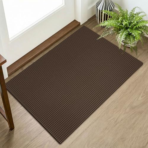 KOZYFLY Indoor Door Mat 2x3 ft Small Area Rugs Washable Front Door Mat Non Slip Rubber Backed Entryway Rug Cotton Entrance Doormat for Front Porch Bathroom Kitchen Bedroom BrownDark Brown - Image 1